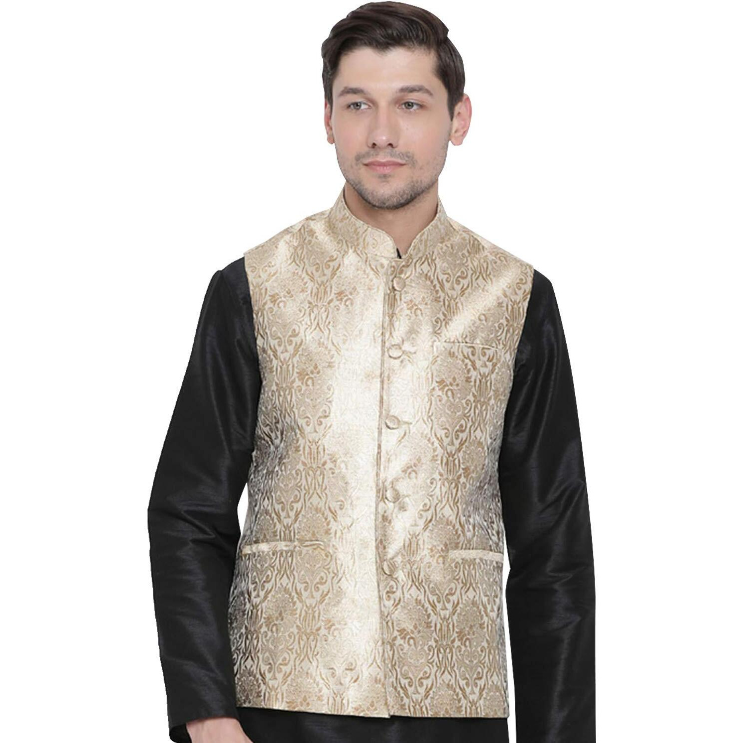 VASTRAMAY Men's Rose Gold Silk Blend Ethnic Jacket_VASMJ024RG_46