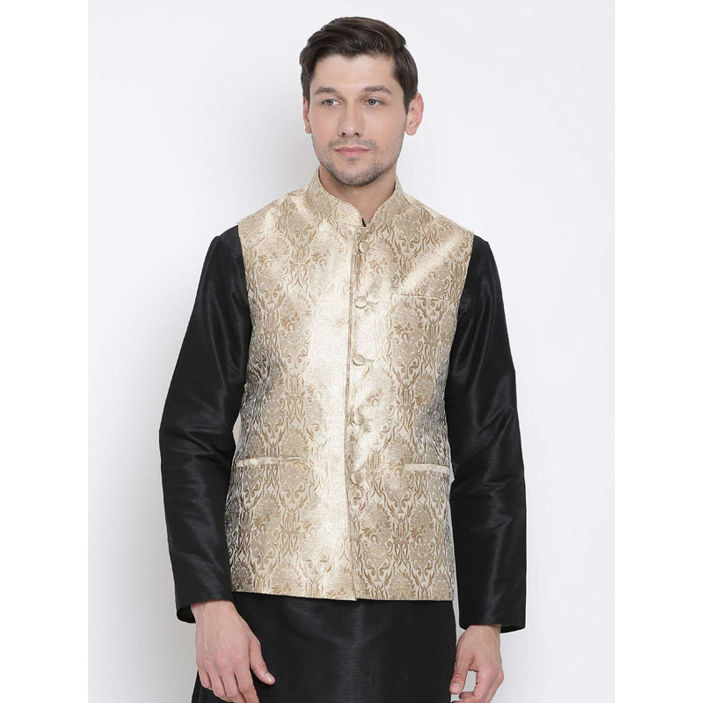 VASTRAMAY Men's Rose Gold Silk Blend Ethnic Jacket_VASMJ024RG_46