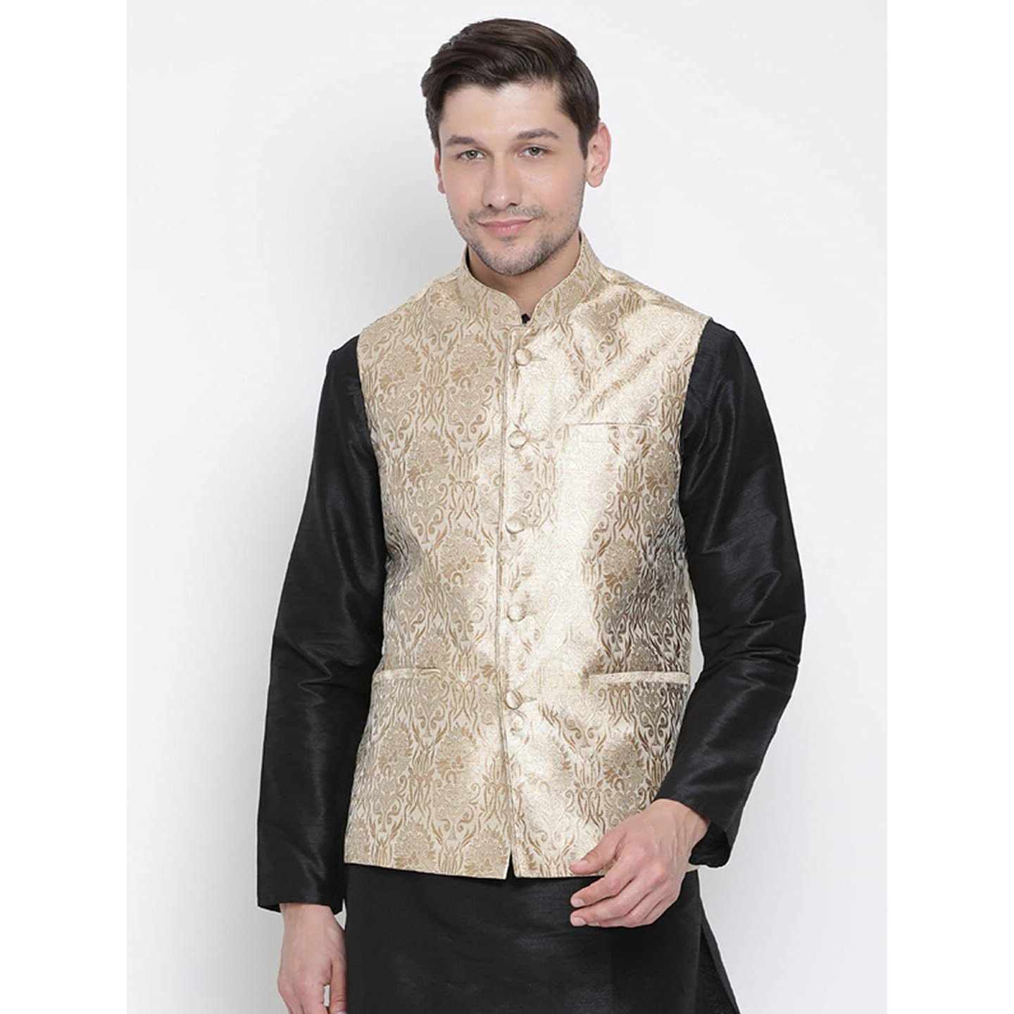 VASTRAMAY Men's Rose Gold Silk Blend Ethnic Jacket_VASMJ024RG_46