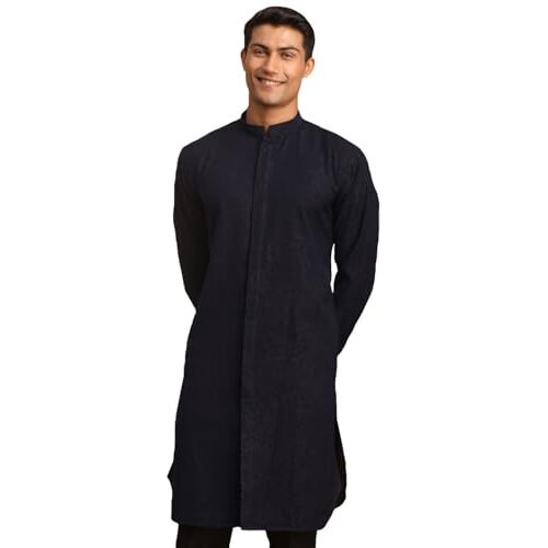 VASTRAMAY Men's Navy Blue Cotton Blend Kurta | Imported Fabric Kurta for Men | Timeless Elegance for Festivals & Events | Classic Design, Premium Comfort, and Versatile Style