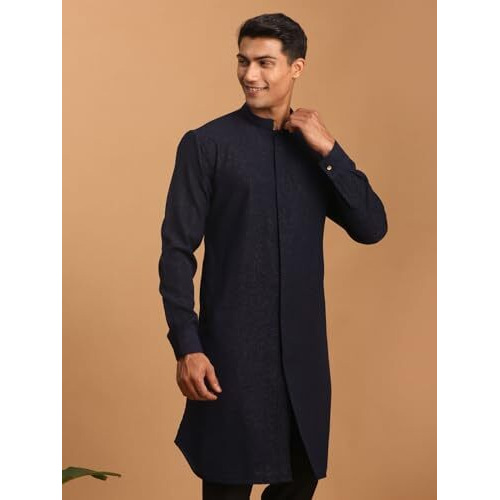 VASTRAMAY Men's Navy Blue Cotton Blend Kurta | Imported Fabric Kurta for Men | Timeless Elegance for Festivals & Events | Classic Design, Premium Comfort, and Versatile Style