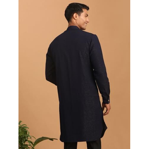 VASTRAMAY Men's Navy Blue Cotton Blend Kurta | Imported Fabric Kurta for Men | Timeless Elegance for Festivals & Events | Classic Design, Premium Comfort, and Versatile Style