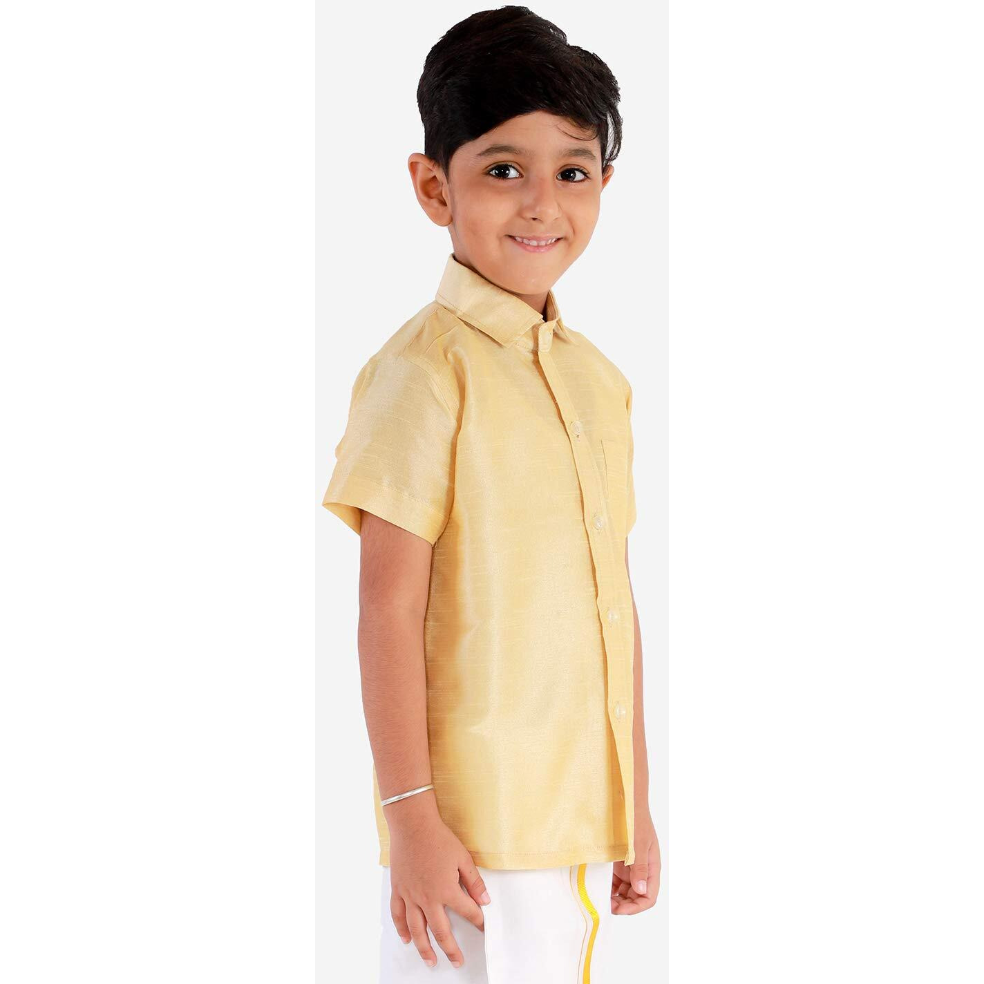 JBN Creation Boys' Gold Silk Blend Ethnic Shirt | Effortless Style for Everyday Comfort | Modern Designs, Quality Fabrics, and Contemporary Fit for a Relaxed and Trendy