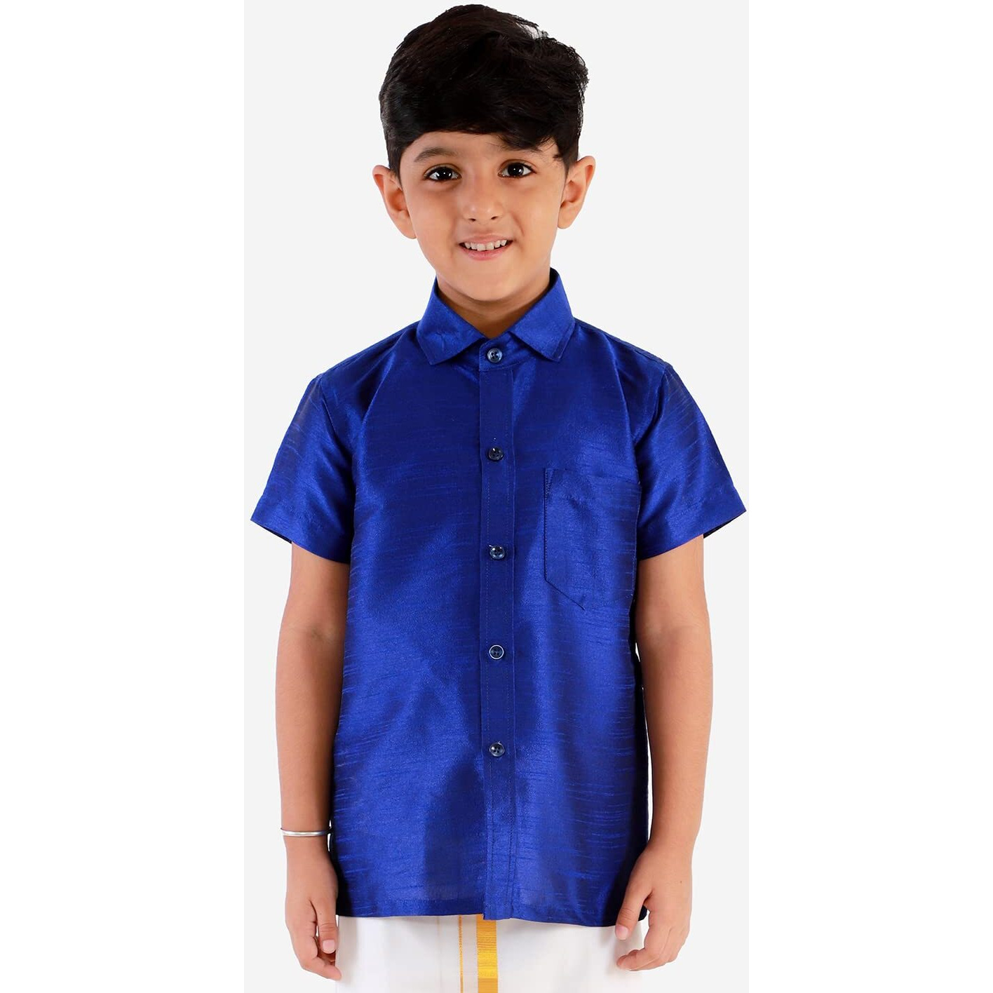 JBN Creation Boys' Blue Silk Blend Ethnic Shirt | Effortless Style for Everyday Comfort | Modern Designs, Quality Fabrics, and Contemporary Fit for a Relaxed and Trendy