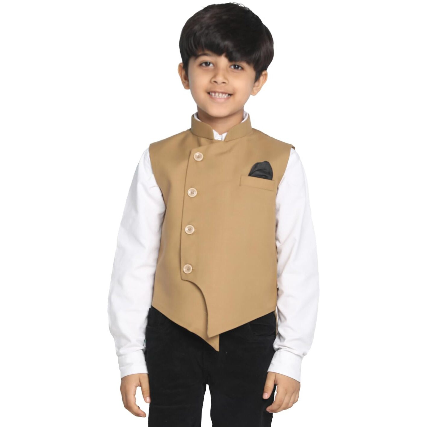 VASTRAMAY JBN Creation Boys' Beige Cotton Blend Nehru Jacket_VASBJ054CH_22