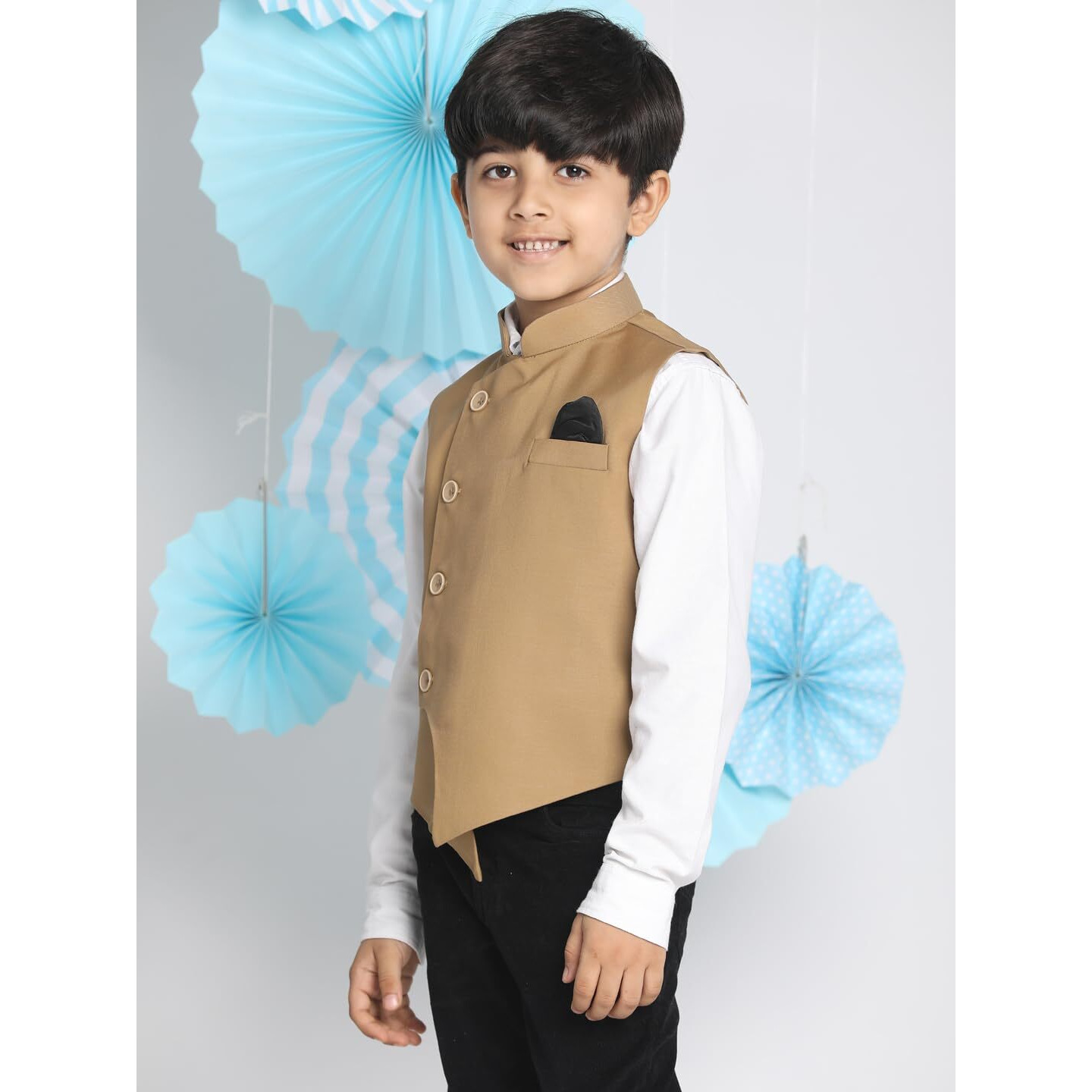 VASTRAMAY JBN Creation Boys' Beige Cotton Blend Nehru Jacket_VASBJ054CH_22