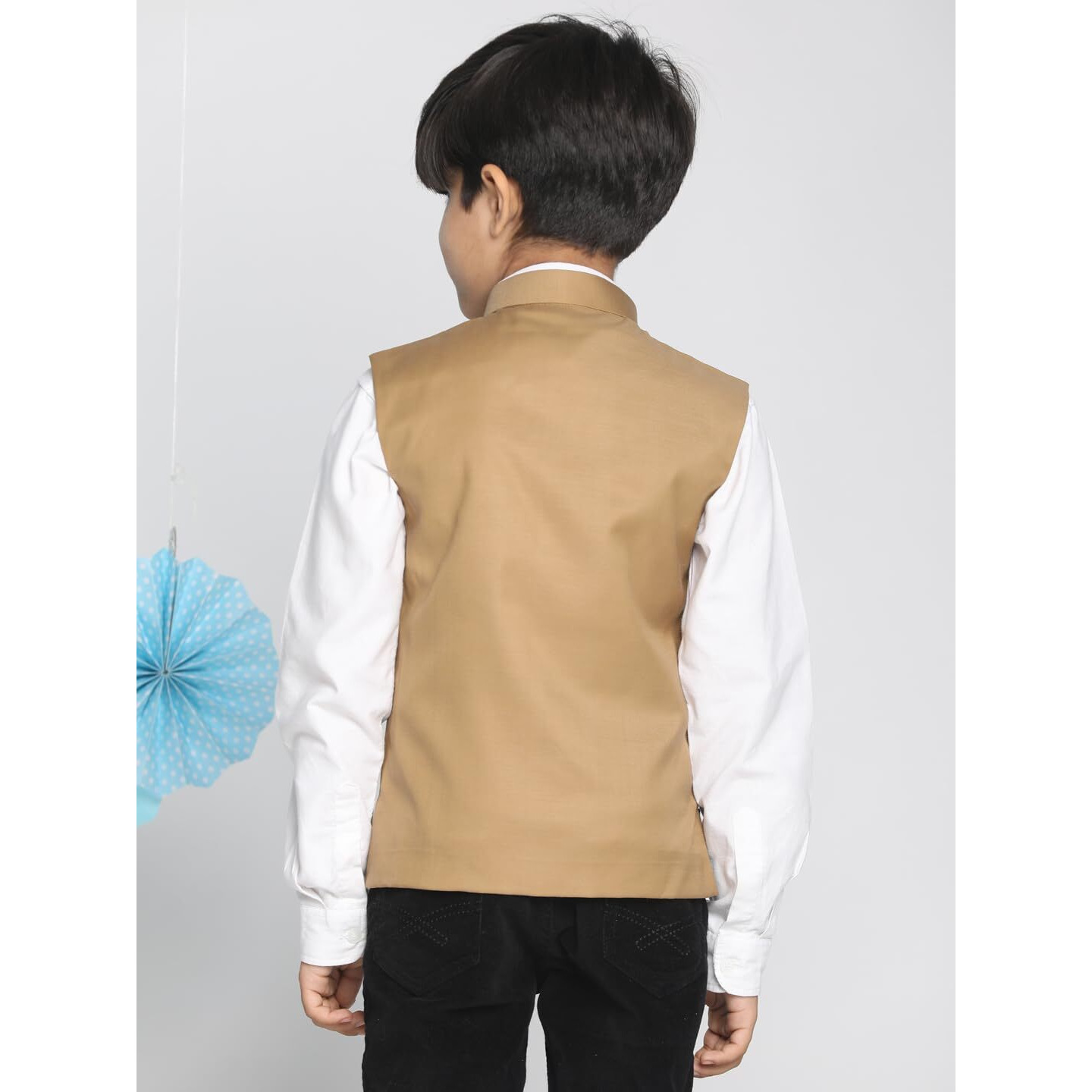 VASTRAMAY JBN Creation Boys' Beige Cotton Blend Nehru Jacket_VASBJ054CH_22