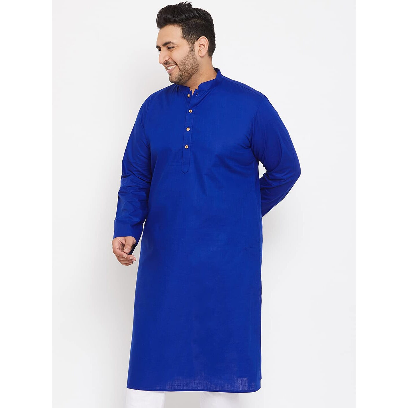 VASTRAMAY Plus Men's Blue Cotton Blend Kurta (VPLUSMK007BU_48)
