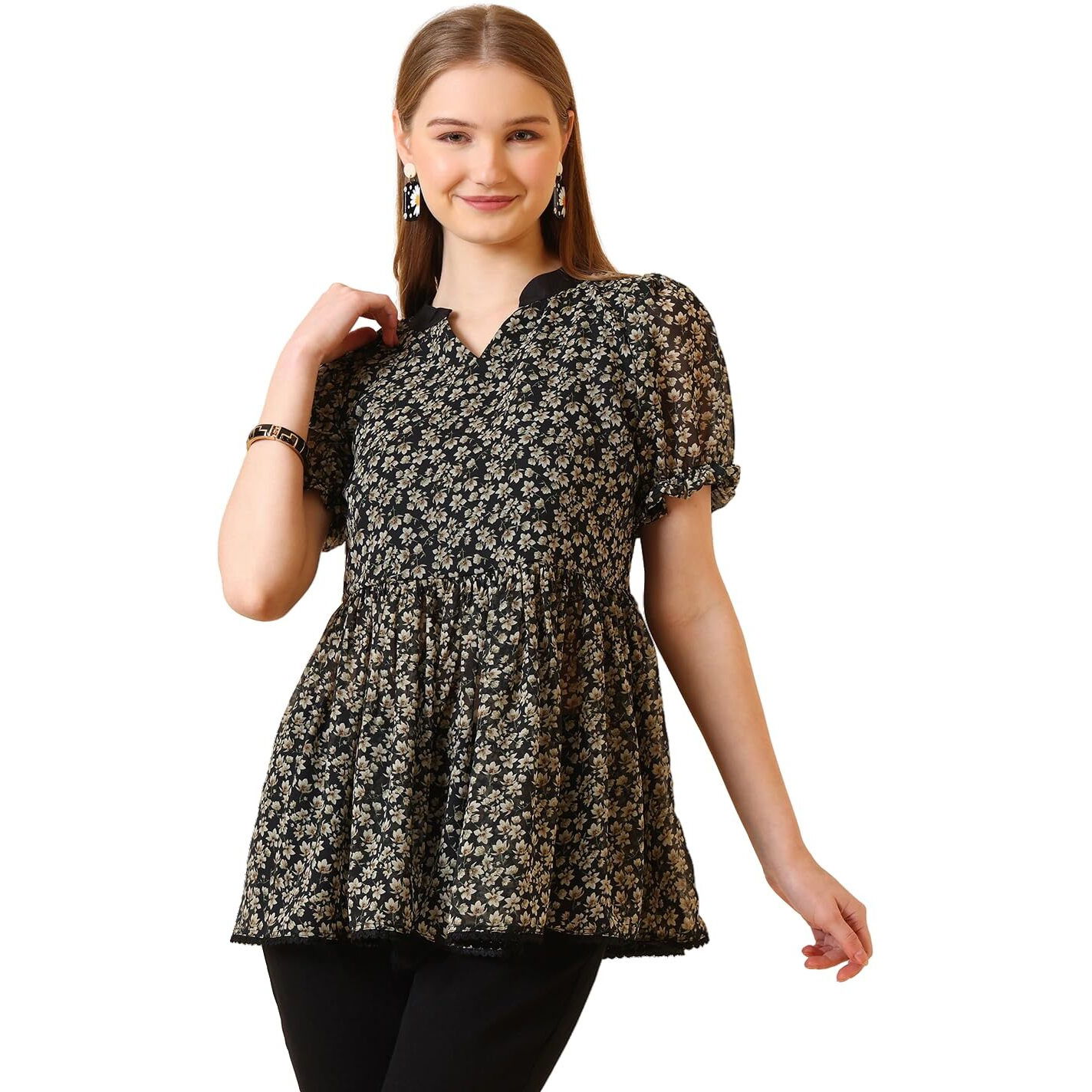 Wedani Women's Casual Georgette Printed Floral Top