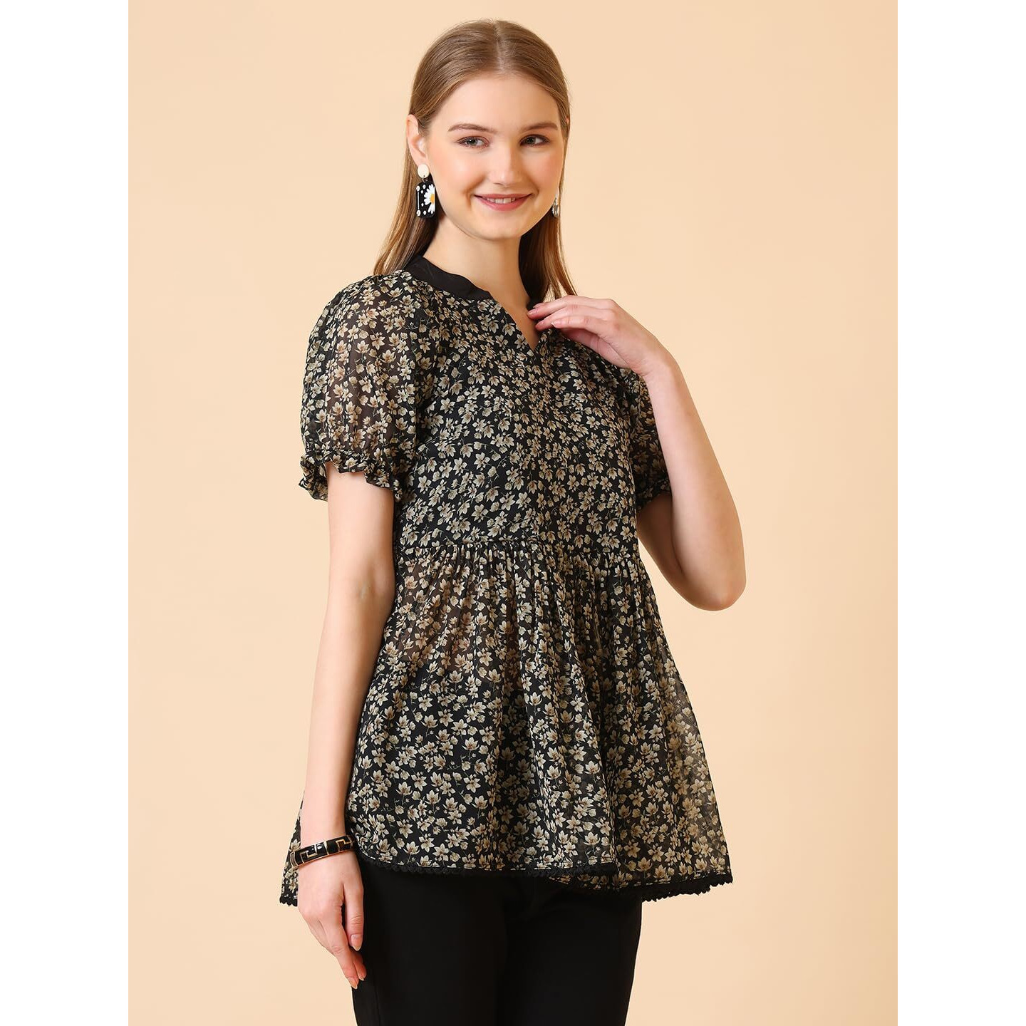 Wedani Women's Casual Georgette Printed Floral Top