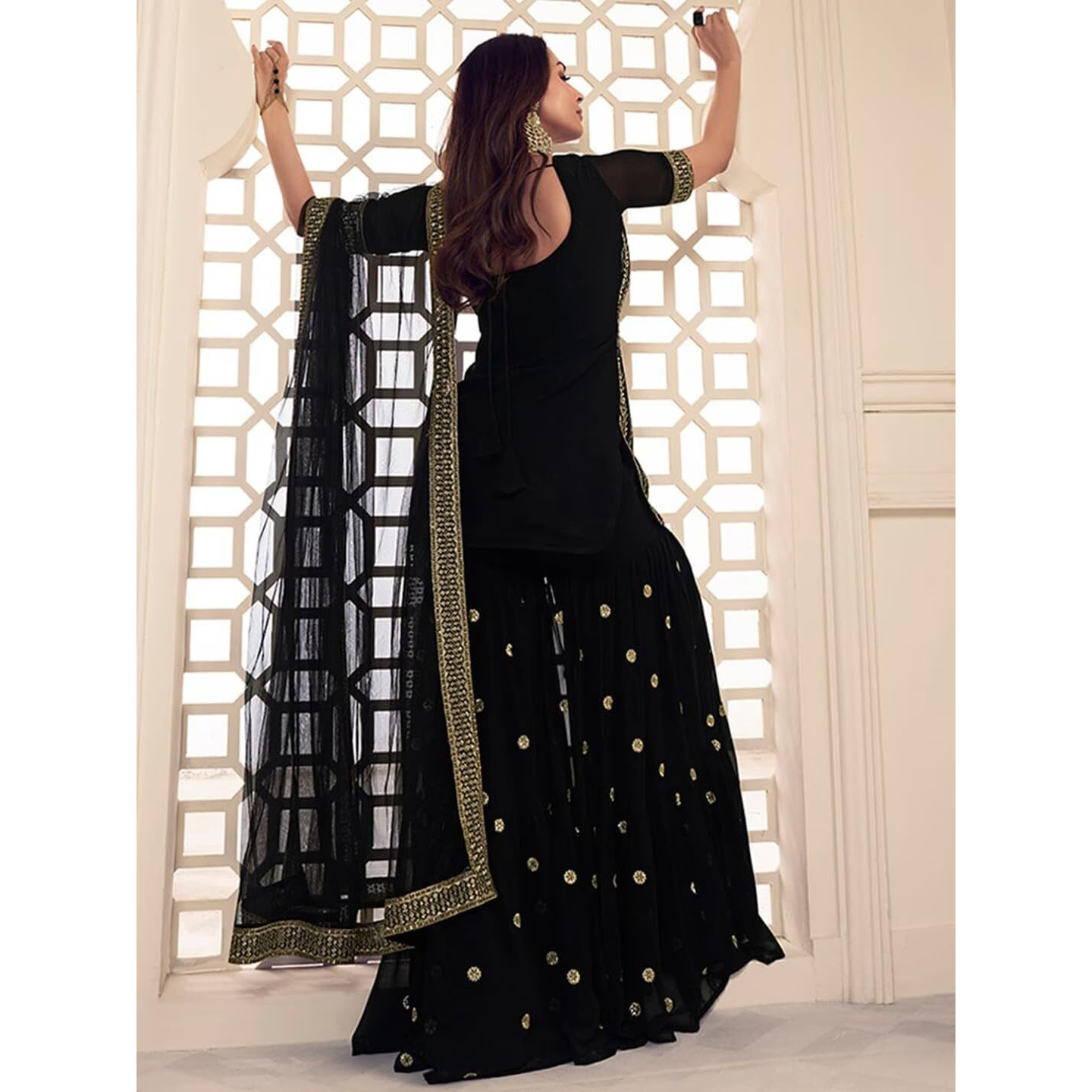 Wedani Georgette Embroidered Kurta Set for Women Black
