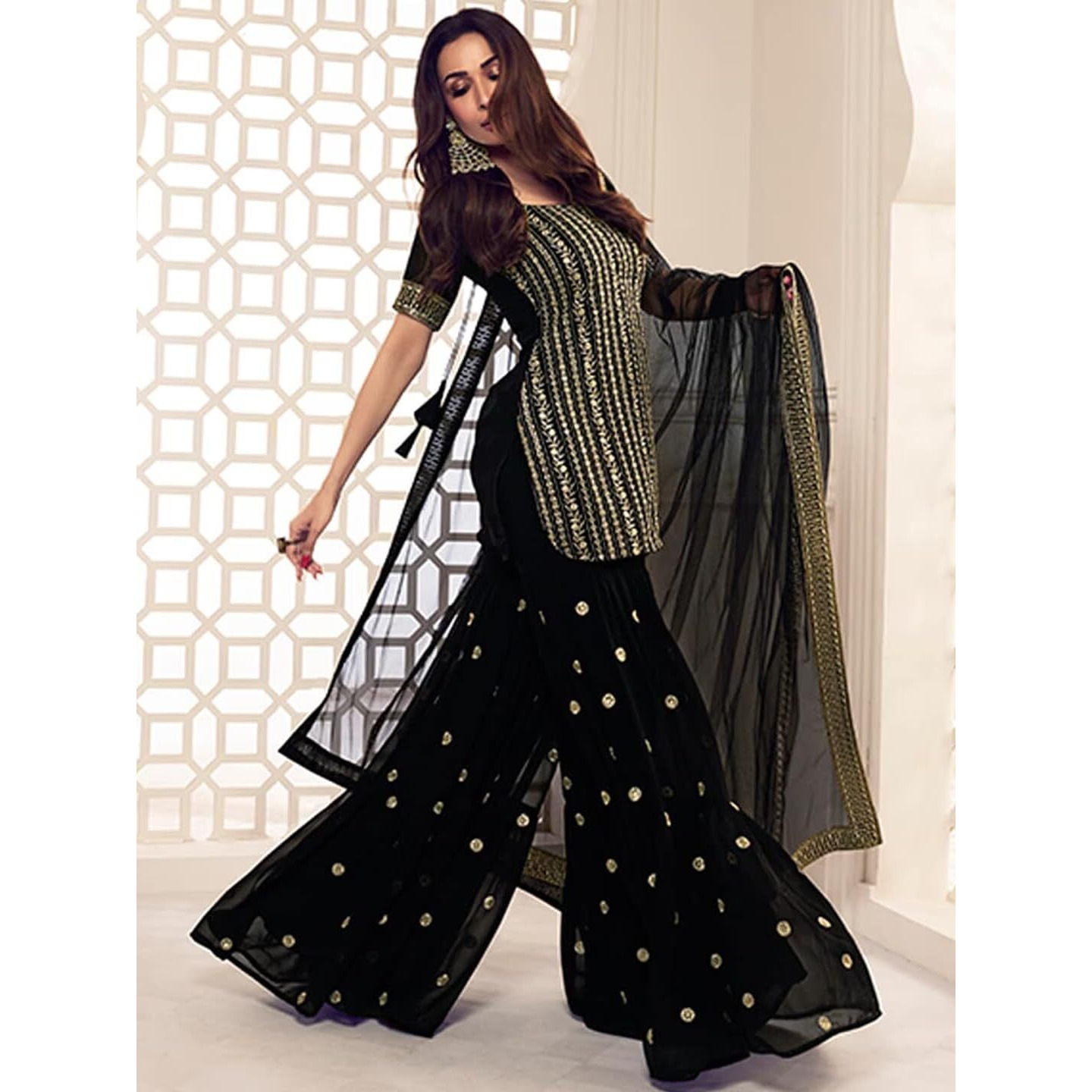 Wedani Georgette Embroidered Kurta Set for Women Black