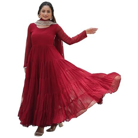 Wedani Georgette Solid Anarkali Kurta Set for Women Maroon