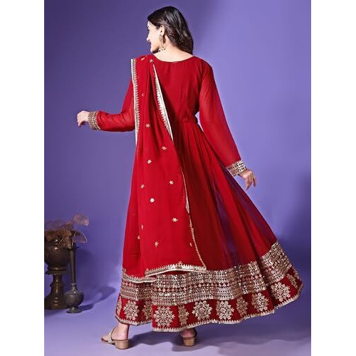 Wedani Georgette Anarkali Kurta for Women Maroon