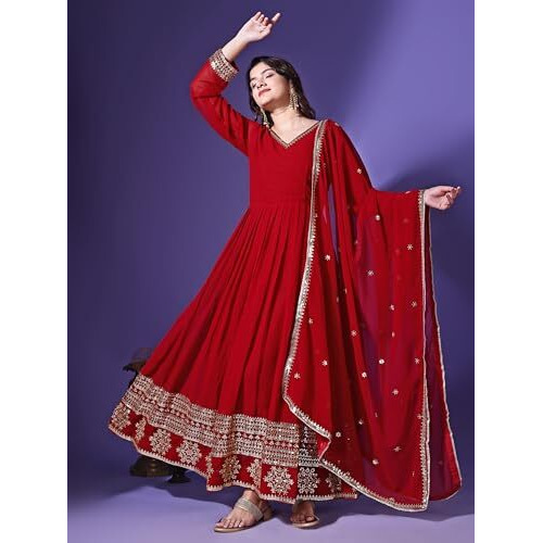 Wedani Georgette Anarkali Kurta for Women Maroon