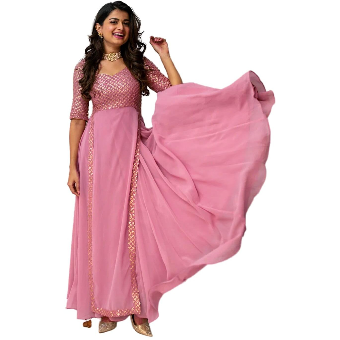 Wedani Pink Georegtte Anarkali Gown for Women