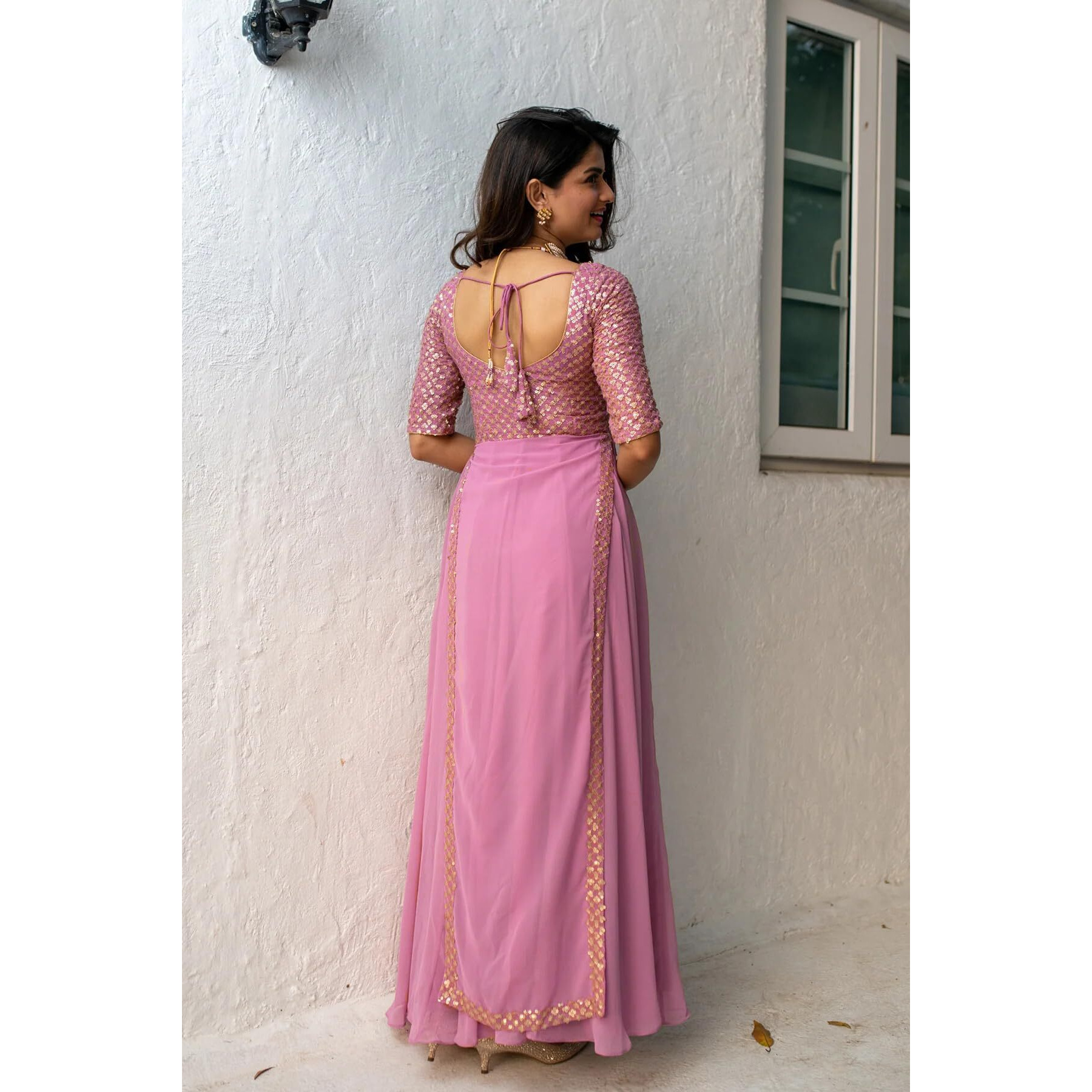 Wedani Pink Georegtte Anarkali Gown for Women