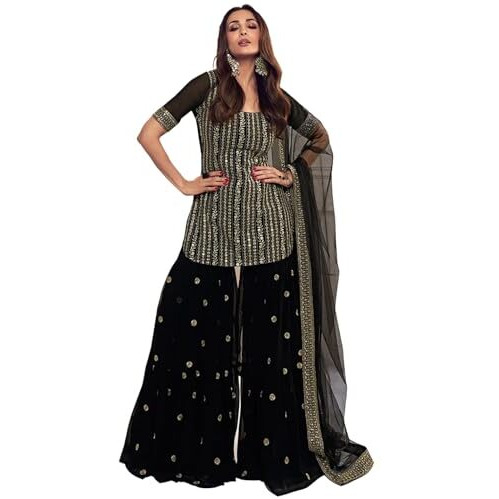 Wedani Georgette Embroidered Kurta Set for Women Black