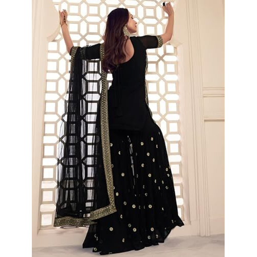 Wedani Georgette Embroidered Kurta Set for Women Black