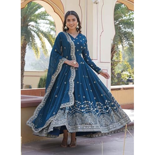 Wedani Georgette Anarkali Kurta Set with Dupatta For women