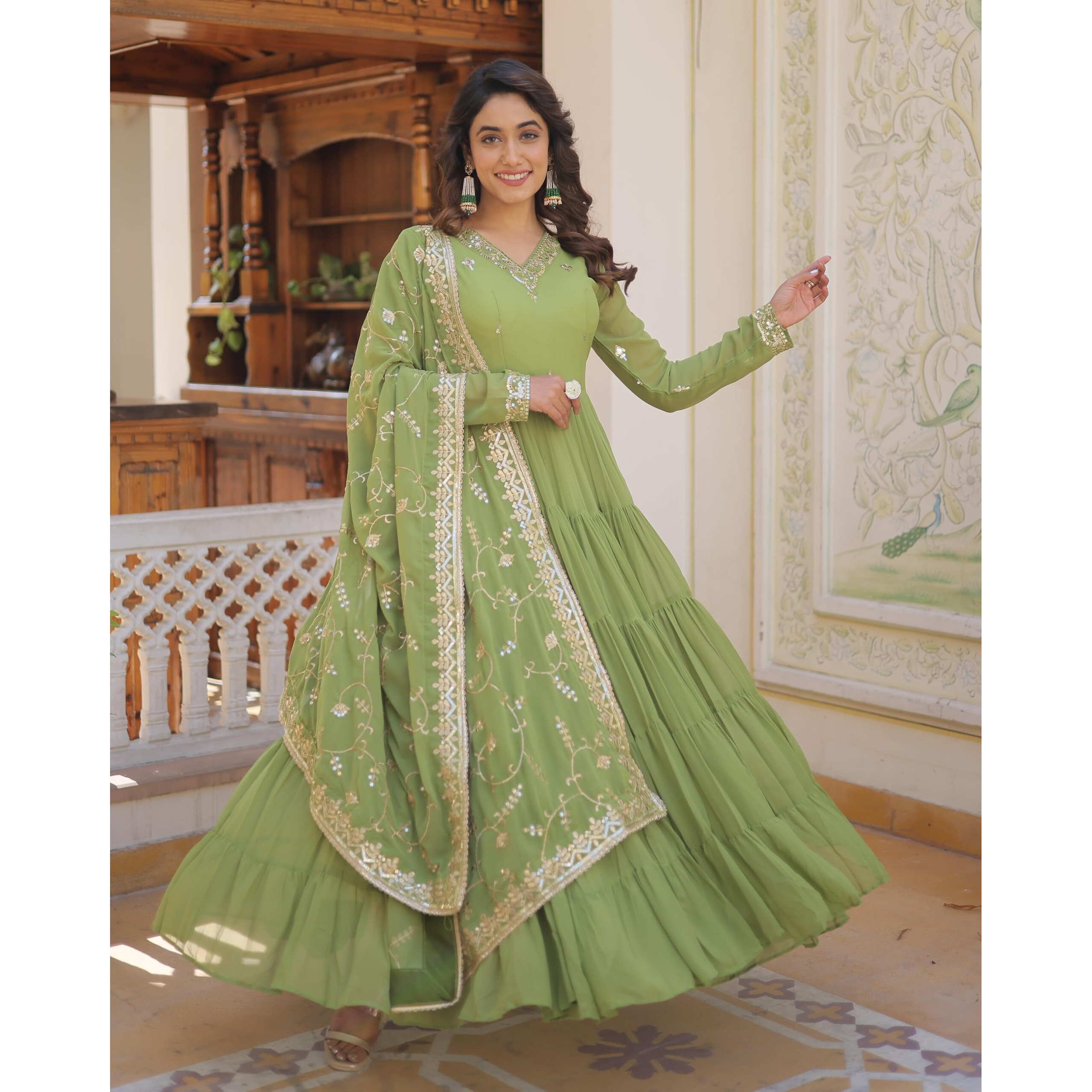Wedani Georgette Embroidered work Anarkali Kurta Set For womens (IN, Alpha, L, Regular, GREEN)