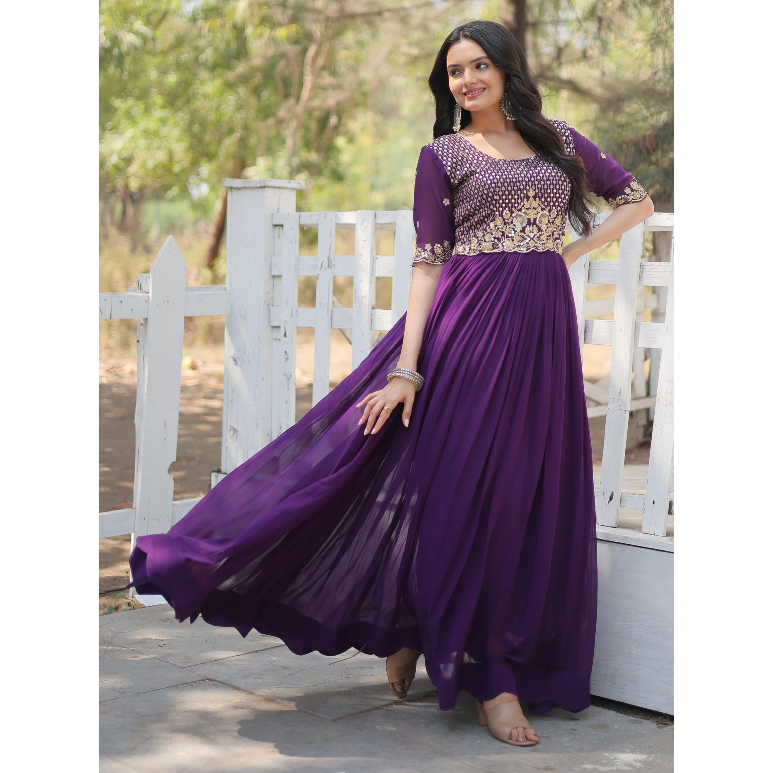 Wedani Georgette Embroidery Sequins-work Anarkali Kurta Set For women (IN, Alpha, M, Regular, PURPLE)