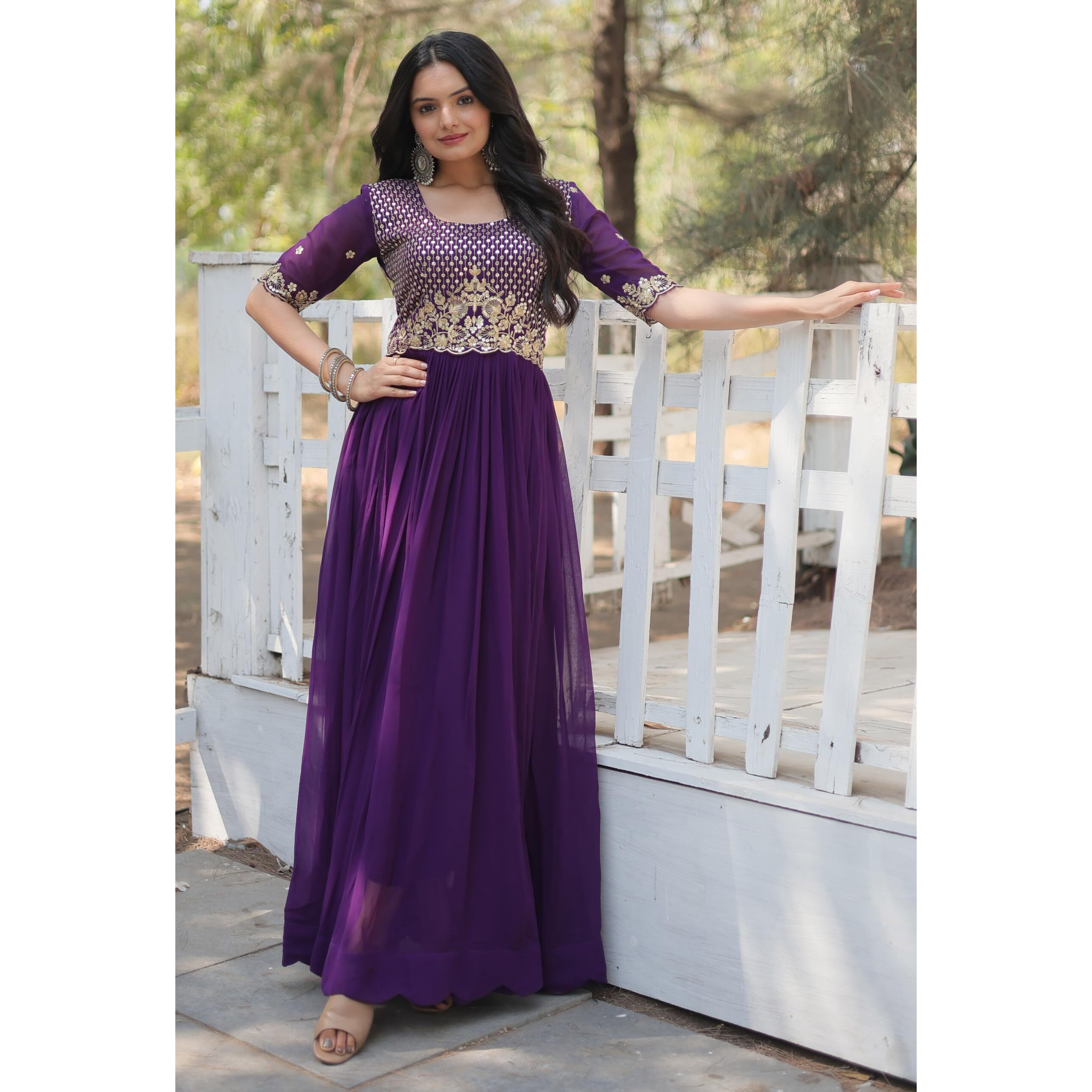 Wedani Georgette Embroidery Sequins-work Anarkali Kurta Set For women (IN, Alpha, M, Regular, PURPLE)