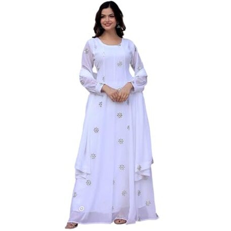 Wedani Georgette White Embroidered Anarkali Dress for Women