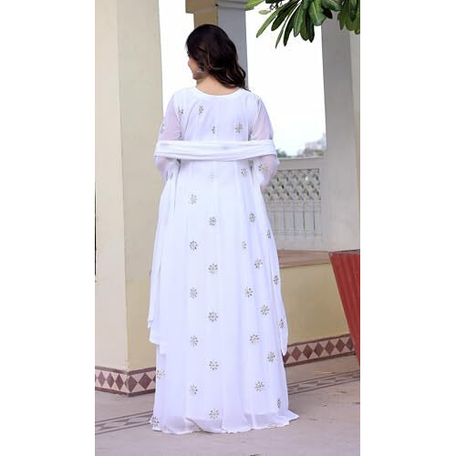 Wedani Georgette White Embroidered Anarkali Dress for Women
