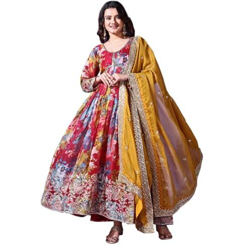Wedani Georgette Embroidered Anarkali Dress for Women (in, Alpha, S, Pink)