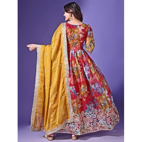 Wedani Georgette Embroidered Anarkali Dress for Women (in, Alpha, S, Pink)