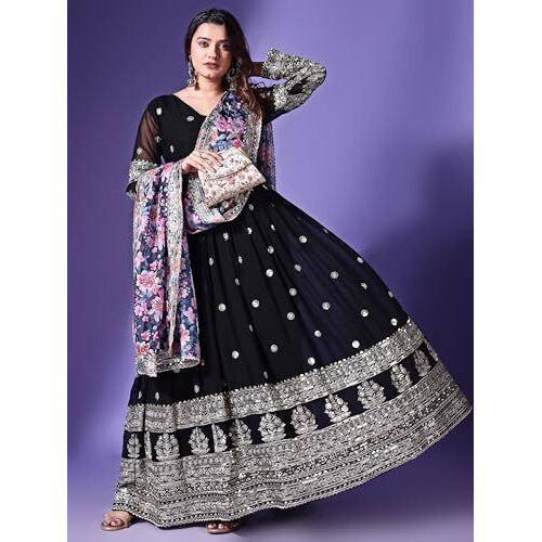 Wedani Georgette Embroidered Anarkali Dress for Women Black