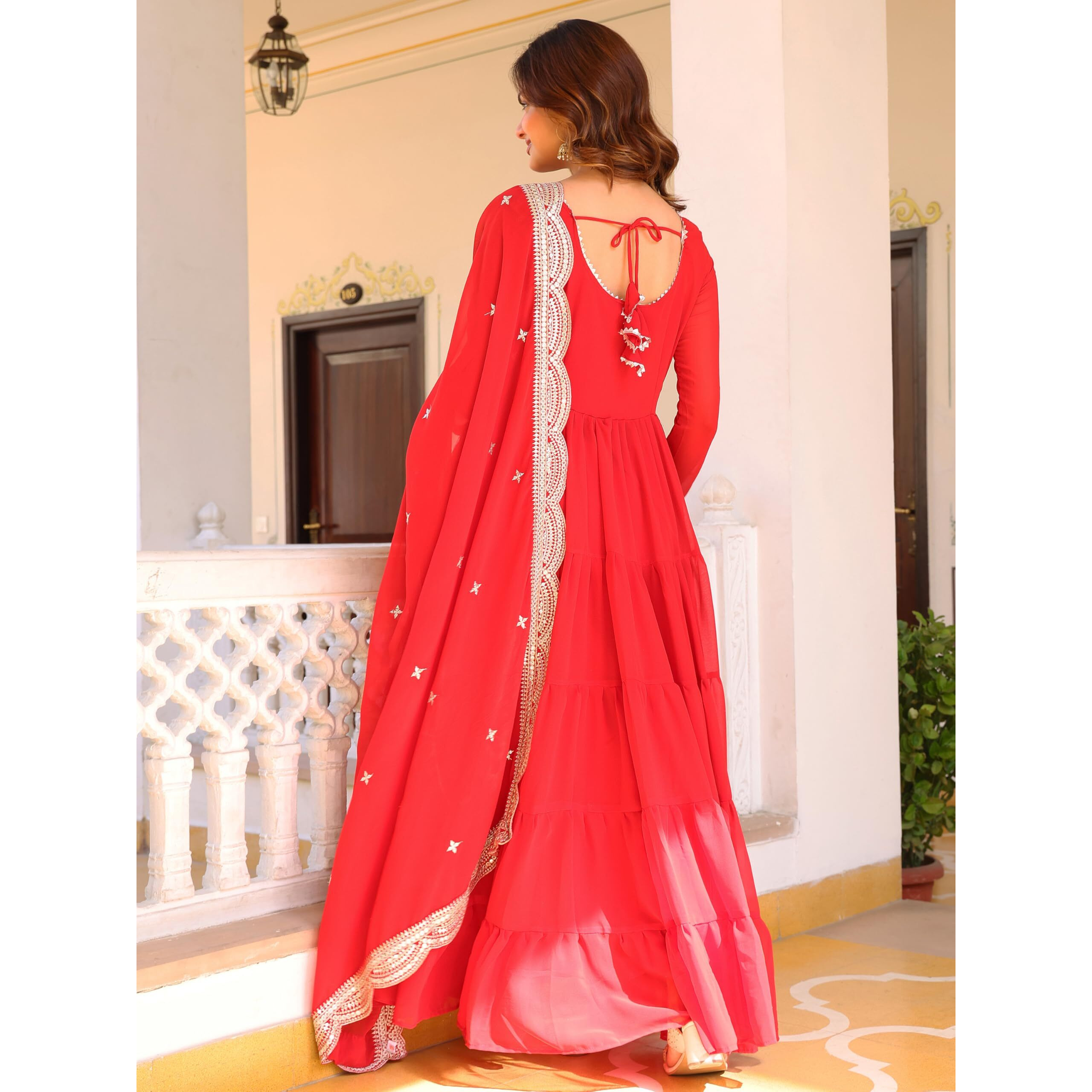 Wedani Georgette Sequins Work Anarkali Kurta Set for Women Red