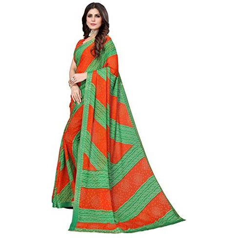 Yashika Women's Jacquard Polyester Printed Georgette Saree with Lace (Manya RED Parrot Green