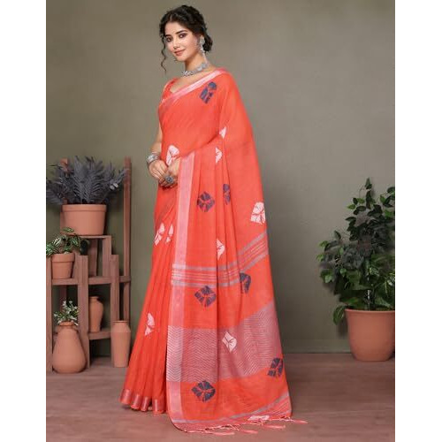 Yashika Women's Plain Digital Print Cotton Silk Blend Saree with Silver Weaving Border Tassels-Elegant Ethnic Wear for Festive and Casual Occasions (AZ-YS-P2-TIGER 01 to 06-Parent_Tiger 05-Red)