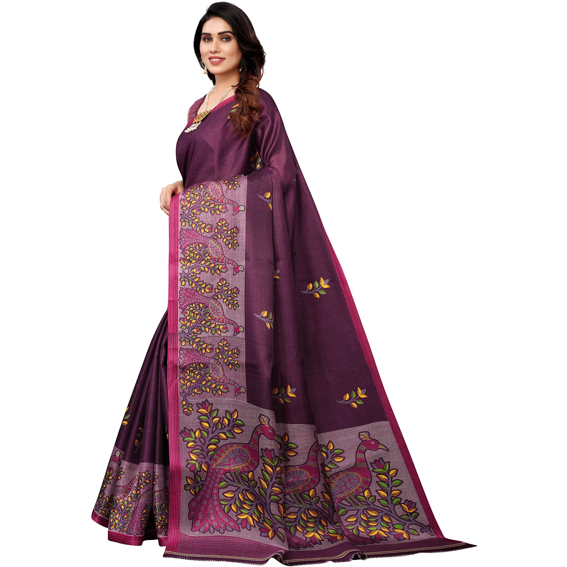 Yashika Womens Art Silk Printed Saree With Blouse Piece(UDITA PURPLE_Free Size)