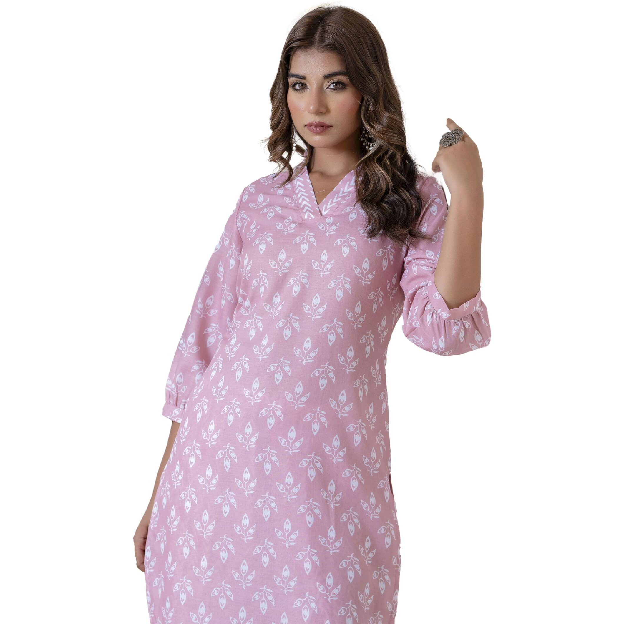 Yashika Women's Floral Latest Printed Cotton Blend Straight Kurta Afghani Pant Set Perfect for Casual and Office Wear (AZ-YS-P6-KS2070-Parent_Peach