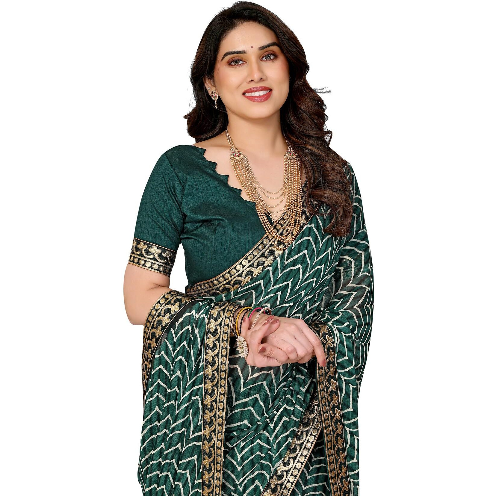 Yashika Women's Printed Georgette Printed Saree With Lace Border and Blouse Material (AZ-YS-P3-SRAVANI GREEN)