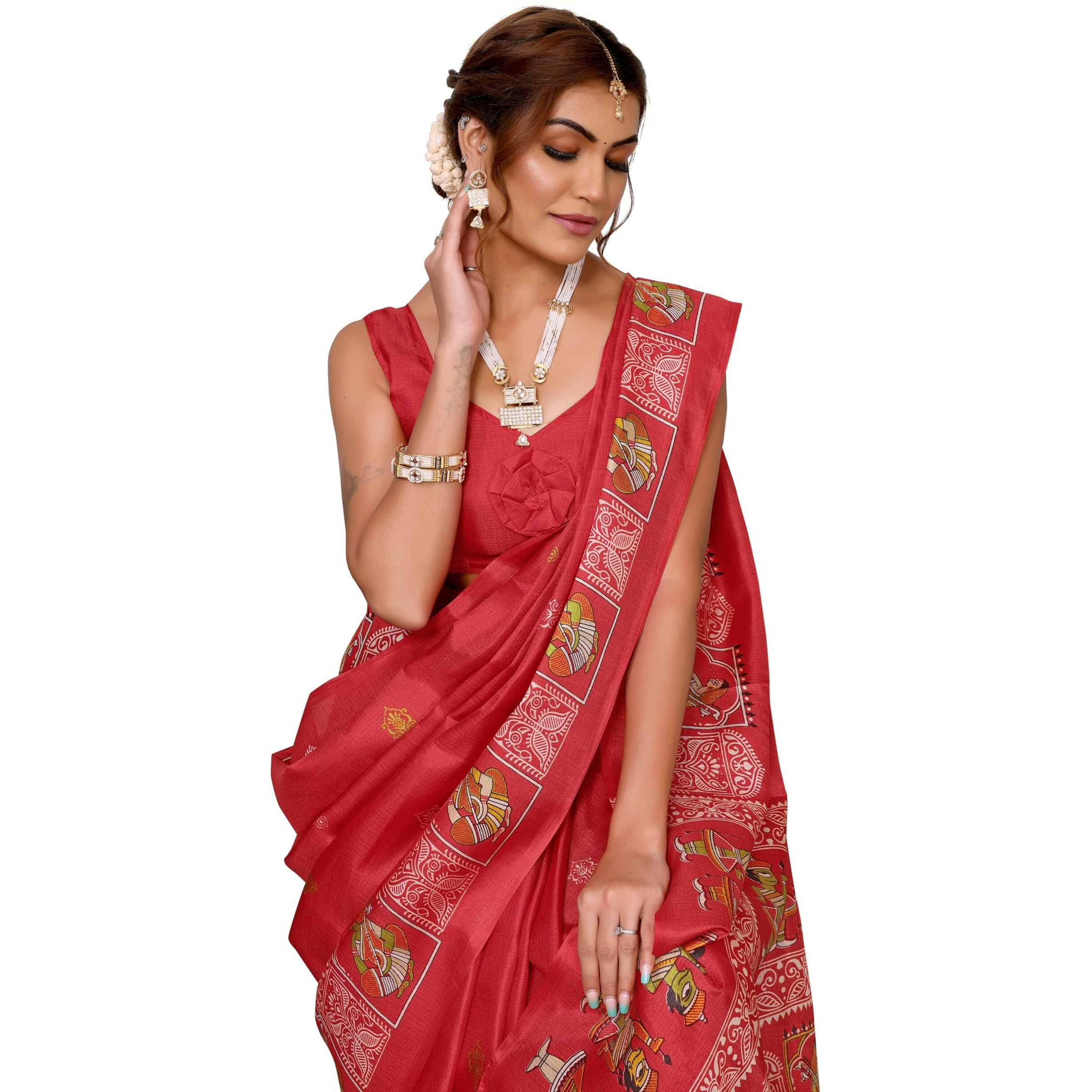 Yashika Women's Woven Latest Art Silk and Tassels Saree with Unstitched Blouse Material (AZ-YS-P3-NAFIZA-Parent-NEW_Red)