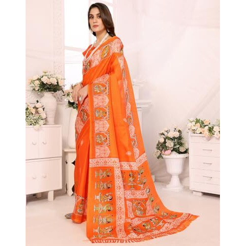 Yashika Women's Woven Latest Art Silk and Tassels Saree with Unstitched Blouse Material (AZ-YS-P3-NAFIZA-Parent_Orange)