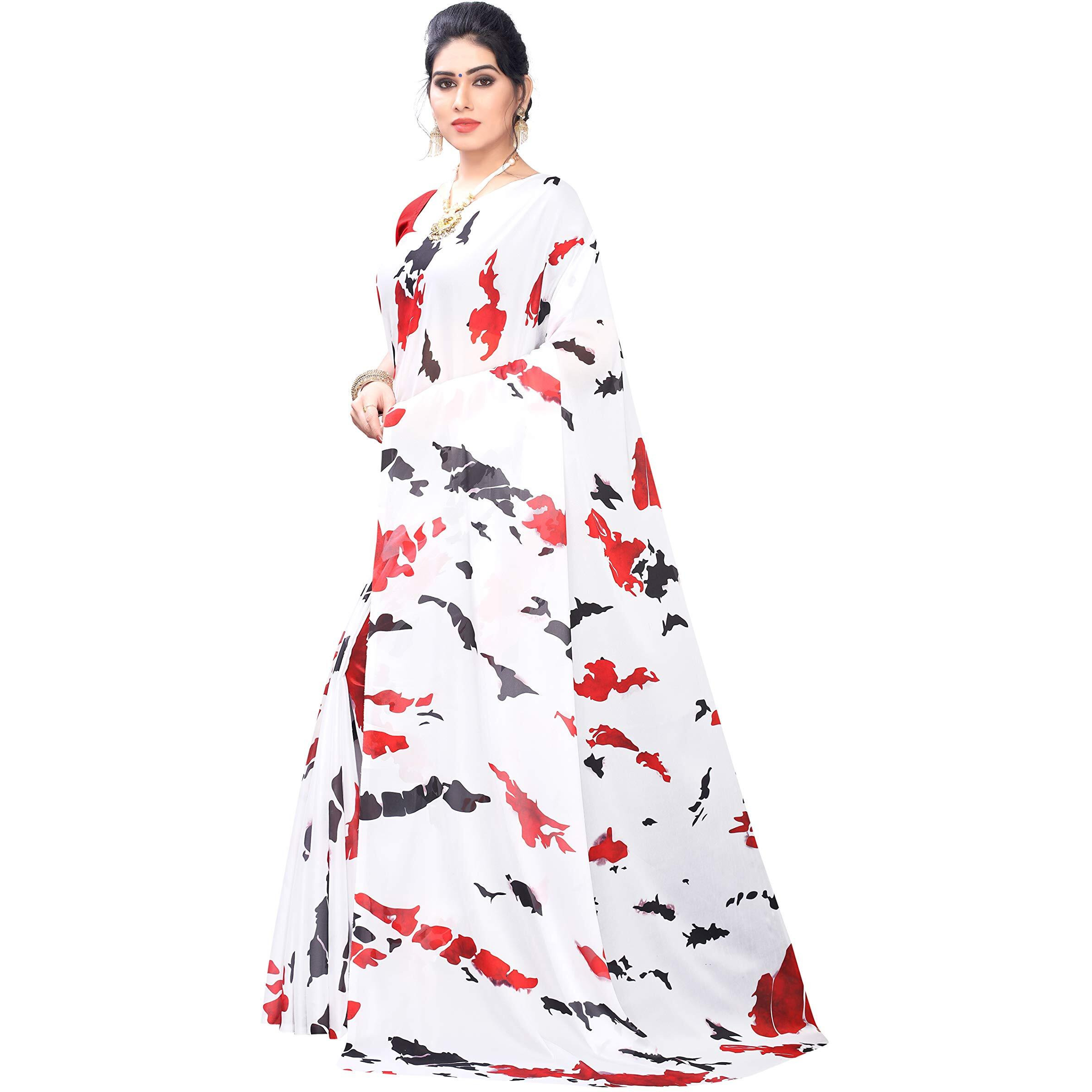 Yashika silk with blouse piece Saree (CLOUD WHITE Free Size)