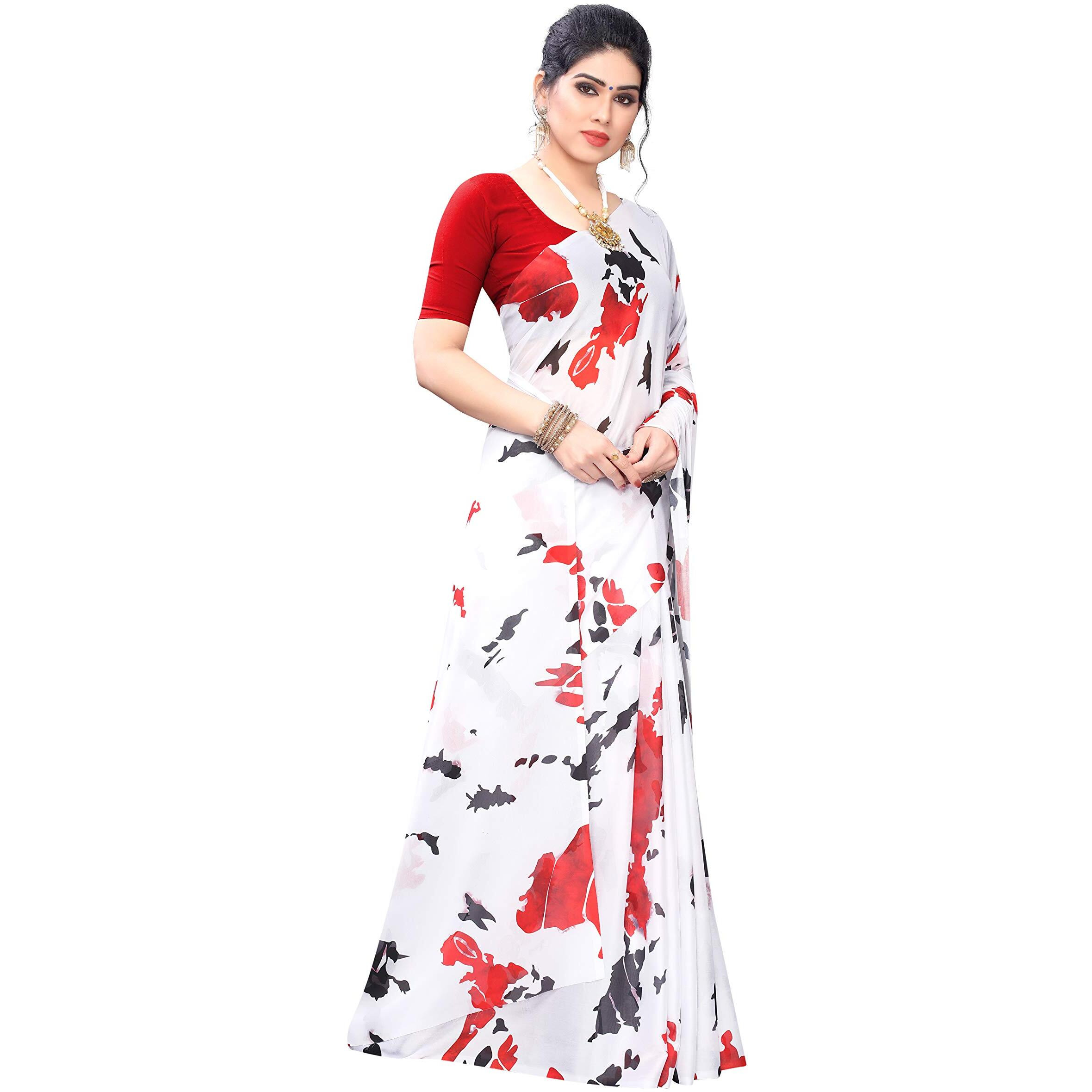 Yashika silk with blouse piece Saree (CLOUD WHITE Free Size)