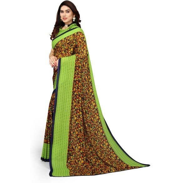 Yashika Womens Georgette Printed Saree With Blouse Piece(NAMRATA PARROT GREEN_N_Free Size)