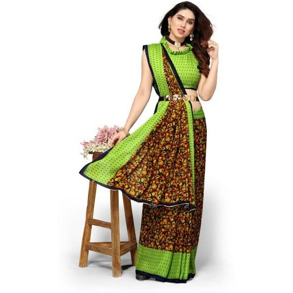 Yashika Womens Georgette Printed Saree With Blouse Piece(NAMRATA PARROT GREEN_N_Free Size)