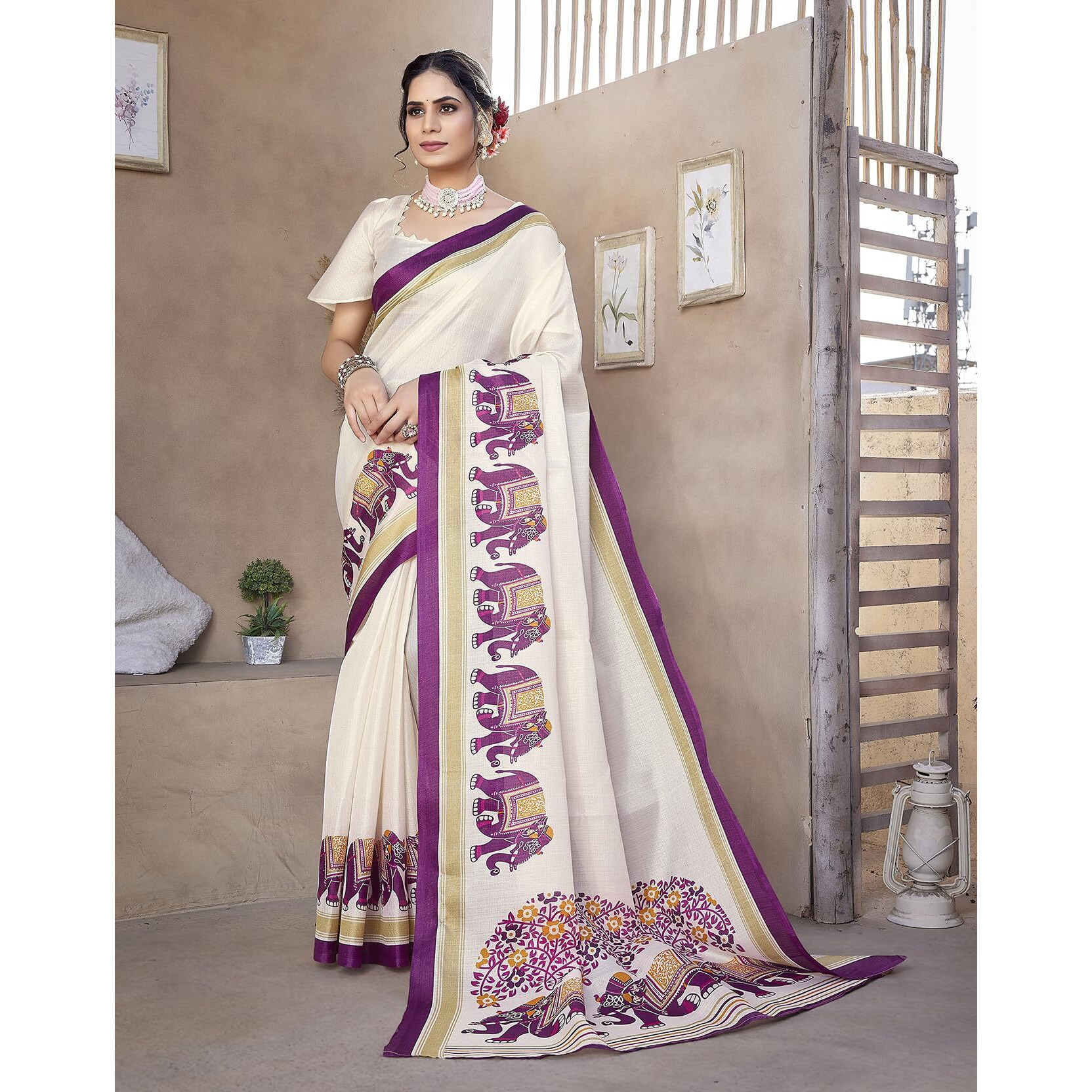 Yashika Women's Art Silk Saree Printed Saree With Unstitched Blouse Material - Suitable For All Indian Occasions and Festivals (AZ-YS-OG-KALAMKARI 11 PURPLE)