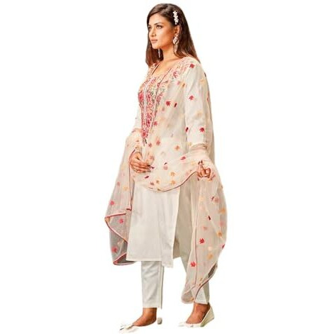 Yashika Women's Embroidered Cotton Kurta Set This Elegant Ensemble for Special & Casual Wear, Includes a Straight Kurta, Pants & Dupatta - a Perfect Blend of Style & Comfort (AZ-YS-OG-KS2103-XXL)