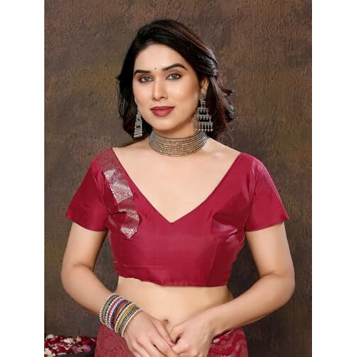 Yashika Women's Banarasi Kanjivaram Cotton Silk Saree with Unstitched Blouse Material (AZ-YS-P2-RAKSHITA MAROON)