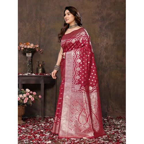 Yashika Women's Banarasi Kanjivaram Cotton Silk Saree with Unstitched Blouse Material (AZ-YS-P2-RAKSHITA MAROON)
