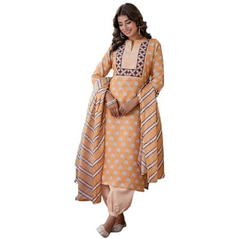 Yashika Women's Regular Printed Cotton Blend Straight Kurta Afghani Pant Dupatta Set-Ethnic Elegance Embodied | Perfect Fusion of Tradition and Style (AZ-YS-P1-KS2123-S_Yellow