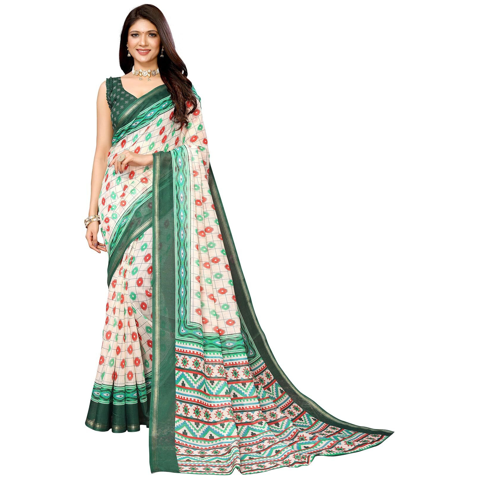 Yashika Woven Linen Blend Women's Saree (AZ-YS-P1-GOODLUCK-JALPARI-PRITAM-Parent_Green)